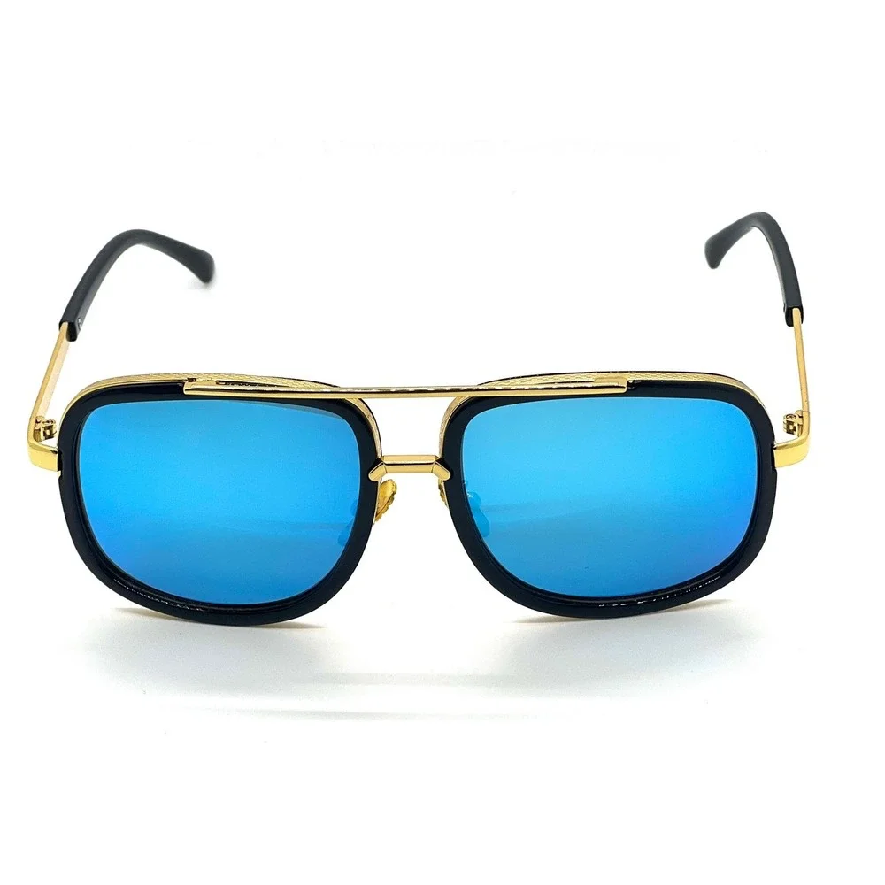 Aviator Sunglasses Square Frame Blue Lens Gold Accents Fashion Shades Lentes New